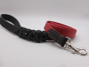 Biothane® Leine ‚Montis Braid‘ geflochten Rot Schwarz 20mm silberner Beschlag ganze Leine Bild